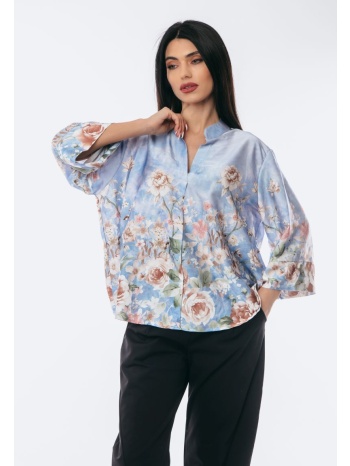 μπλουζα σατεν floral print σιέλ