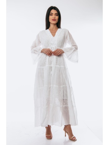 φορεμα boho με λαστιχο στην μεση άσπρο σε προσφορά