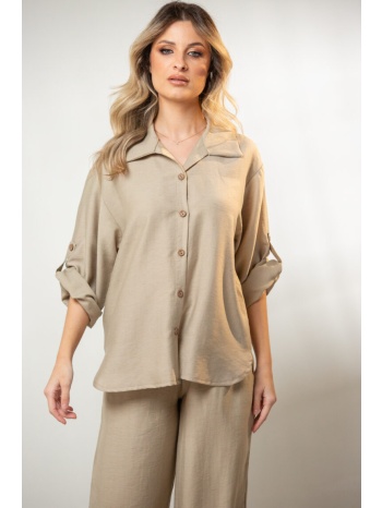 πουκαμισο με γυριστο μανικι εκρού σε προσφορά