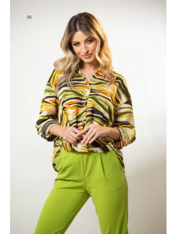 μπλουζα εμπριμε με κομπο και γυριστα μανικια εμπριμέ 1