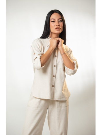 πουκαμισο ριγε με τσεπη μπεζ σε προσφορά