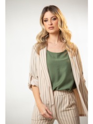 σακακι ριγε με γυριστο μανικι μπεζ