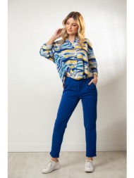 παντελονι με λαστιχο στην μεση και ρεβερ μπλε ρουά