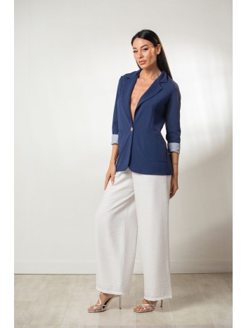 σακακι με κουμπι και φοδραρισμενη ριγα στο μανικι μπλε σε προσφορά