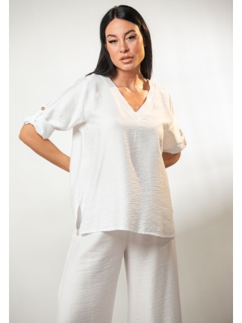 μπλουζα βε με γυριστο μανικι εκρού