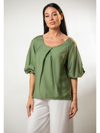 μπλουζα με πιετα και ανοιγμα στα μανικια χακί