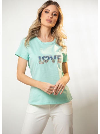 μπλουζα με τυπωμα στρας love ροζ