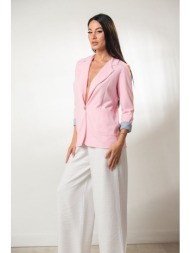 σακακι με κουμπι και φοδραρισμενη ριγα στο μανικι ροζ