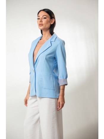 σακακι με κουμπι και φοδραρισμενη ριγα στο μανικι σιέλ σε προσφορά