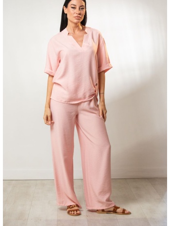 μπλουζα βε με ρεβερ στο μανικι ροζ