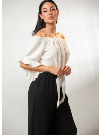 μπλουζα χαμογελο με λαστιχο και δεσιμο εμπρος εκρού