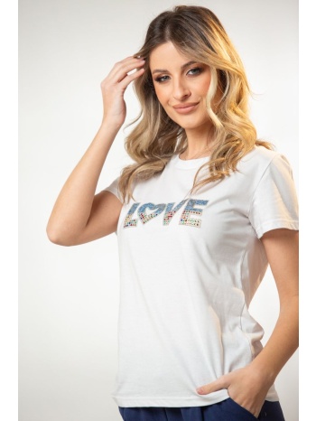 μπλουζα με τυπωμα στρας love άσπρο