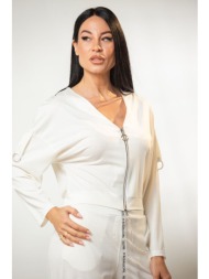 ζακετα με φερμουαρ και κρικους στα μανικια άσπρο