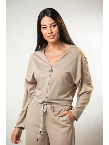 ζακετα με φερμουαρ και κρικους στα μανικια μπεζ σε προσφορά