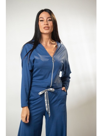 ζακετα με φερμουαρ και κρικους στα μανικια μπλε σε προσφορά