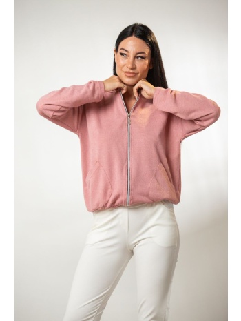 ζακετα με φερμουαρ και κουκουλα ροζ σε προσφορά