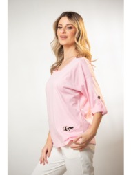 μπλουζα με γυριστο μανικι και στρας ροζ