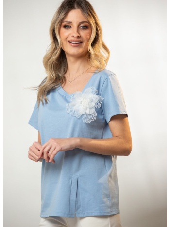 μπλουζα με ανοιγμα μπροστα και λουλουδι μπεζ