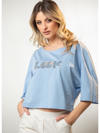 μπλουζα με τυπωμα στρας look μπλε