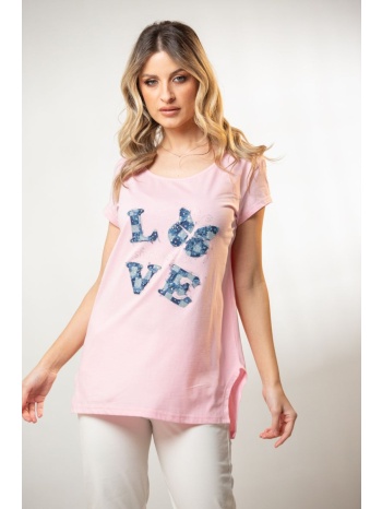 μπλουζα με τυπωμα και στρας μαύρο