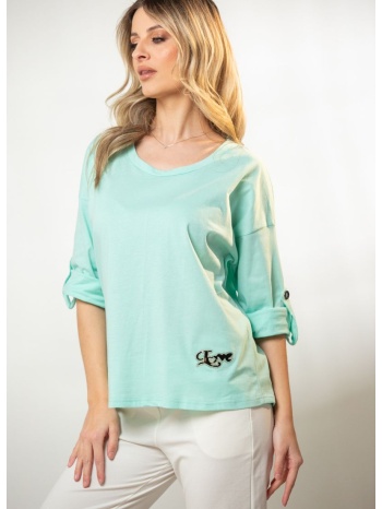 μπλουζα με γυριστο μανικι και στρας άσπρο