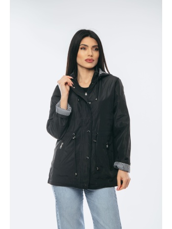 μπουφαν με κουκουλα και λαστιχο στην μεση μαυρο μαύρο σε προσφορά