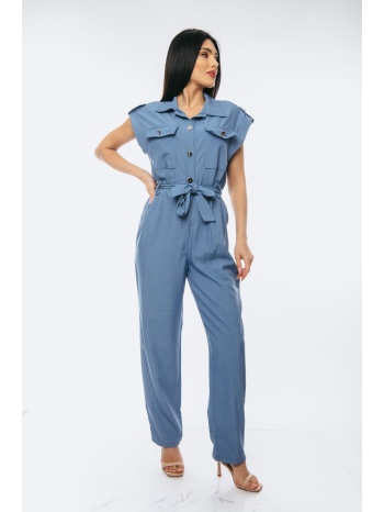 ολοσωμη φορμα με ζωνη και κουμπια μπλε μπλε