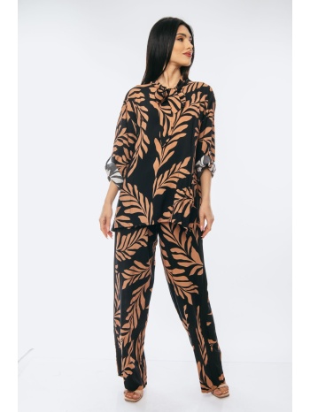 σετ τοπ με παντελονα εμπριμε μαύρο σε προσφορά