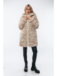 μπουφαν με κουκουλα γουνινο μπεζ