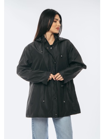 μπουφαν με κουκουλα και λαστιχο στην μεση μαυρο μαύρο σε προσφορά