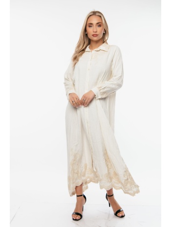 φορεμα μακρυ με κεντητες λεπτομερειες άσπρο σε προσφορά