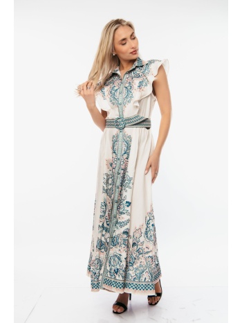 φορεμα μακρυ εμπριμε με ζωνη άσπρο σε προσφορά