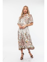 φορεμα floral με ζωνη χακί