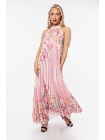 φορεμα αμανικο floral με πιετες ροζ σε προσφορά