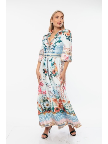 φορεμα μακρυ εμπριμε με ζωνη άσπρο σε προσφορά