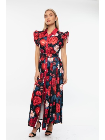 φορεμα μακρυ εμπριμε με ζωνη κόκκινο σε προσφορά