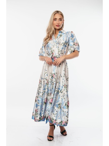 φορεμα floral με ζωνη σιέλ σε προσφορά