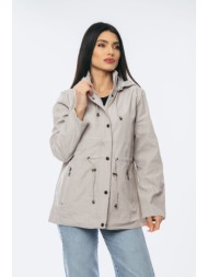 μπουφαν με κουκουλα και λαστιχο στην μεση μπεζ μπεζ