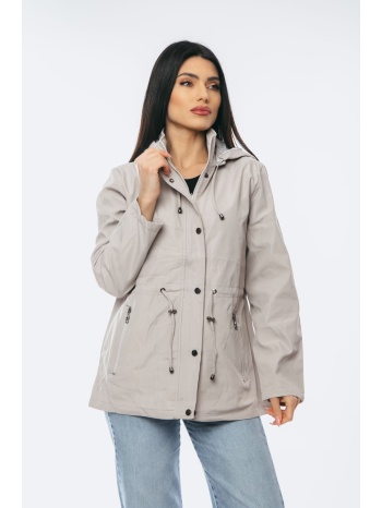 μπουφαν με κουκουλα και λαστιχο στην μεση μπεζ μπεζ σε προσφορά