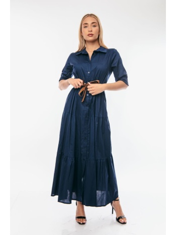 φορεμα μακρυ με κουμπια και γυριστο μανικι μπλε σε προσφορά