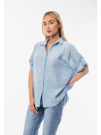 πουκαμισο με γυριστο μανικι σιέλ σε προσφορά