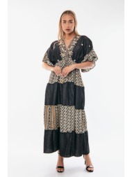 φορεμα εμπριμε με λαστιχο στην μεση μαύρο