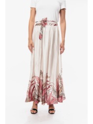 φουστα μακρια με ζωνη ροζ