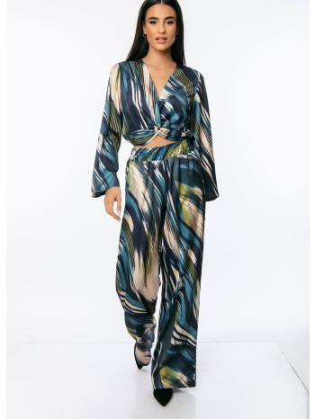 μπλουζα κροπ σατεν με κομπο πράσινο