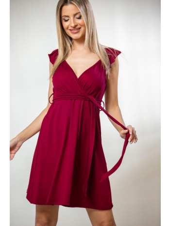 φορεμα amaniko κοντο κρουαζε με ζωνη μπορντό σε προσφορά