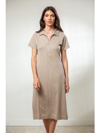 φορεμα midi με γιακα και ανοιγματα μπεζ σε προσφορά