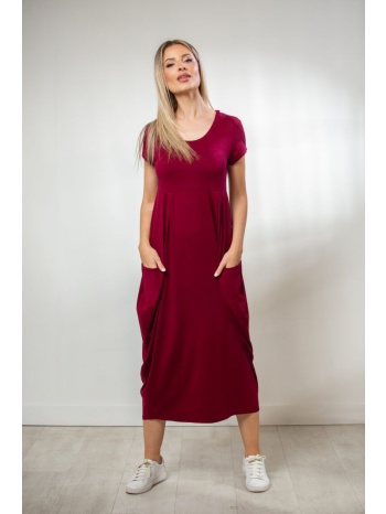 φορεμα midi με τσεπες μπορντό σε προσφορά