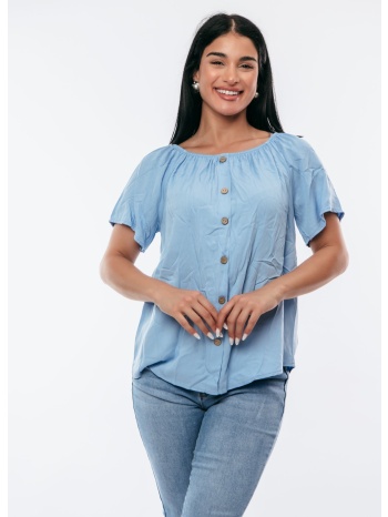 μπλουζα με λαστιχο και κουμπια σιέλ σε προσφορά