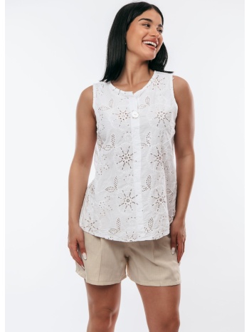 μπλουζα αμανικη με κεντημα άσπρο σε προσφορά