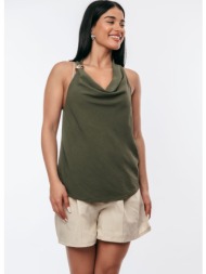 μπλουζα ντραπε με χρυση λεπτομερεια χακι χακί